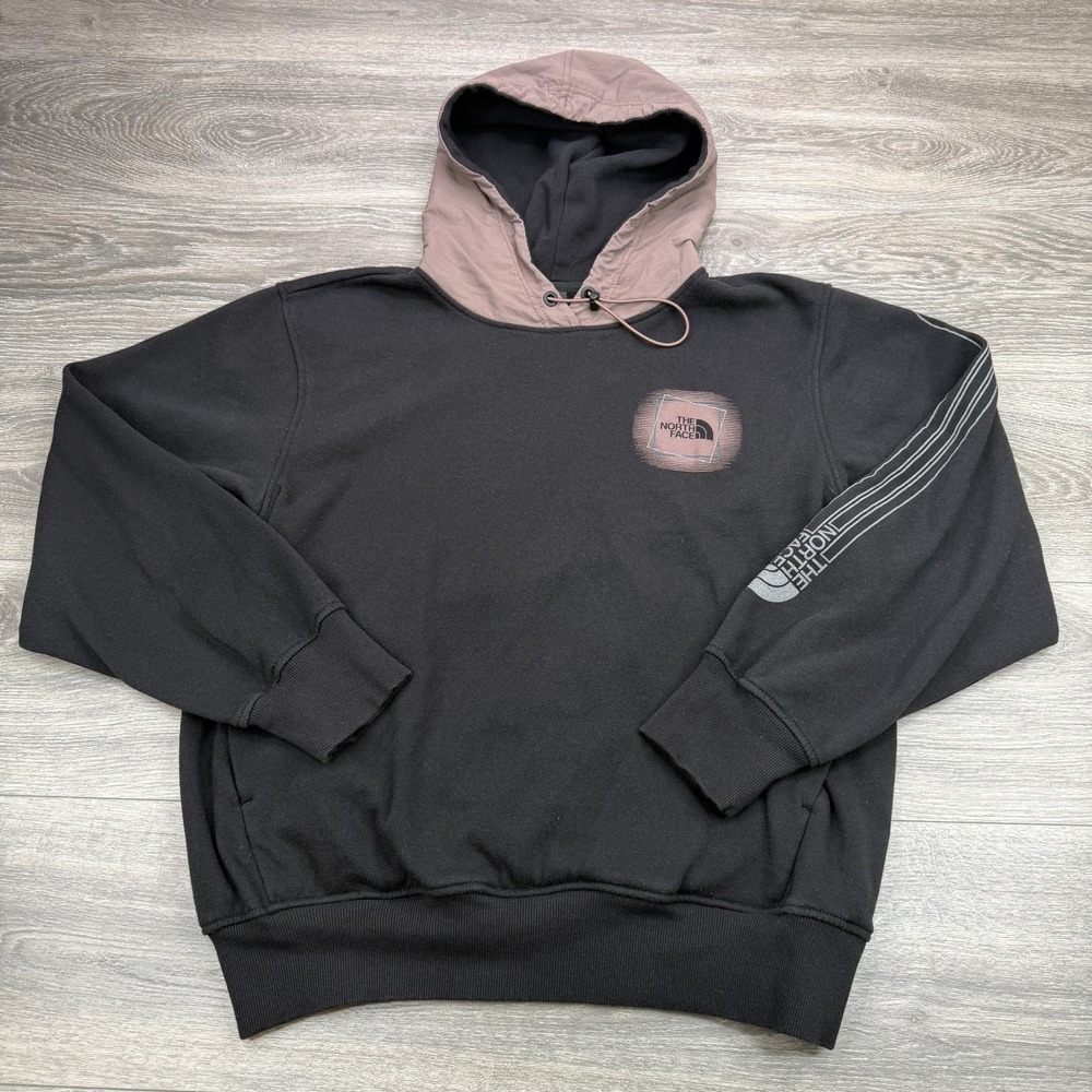 The North Face Hoodie Mens Medium Black Mauve Toggle Fleece Logo Sweatshirt TNF